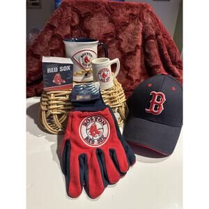 Collection of Boston Red Sox merchandise mugs hat sticky notes gloves MLB Set 6